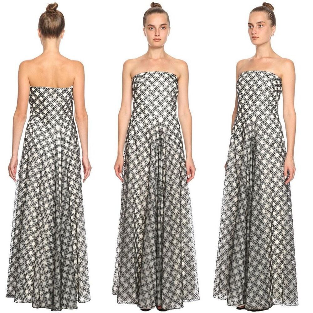 Tadashi Shoji Lattice Embroidered Strapless Gown Sz 4 Gala Formal Wedding $588 - Picture 2 of 14